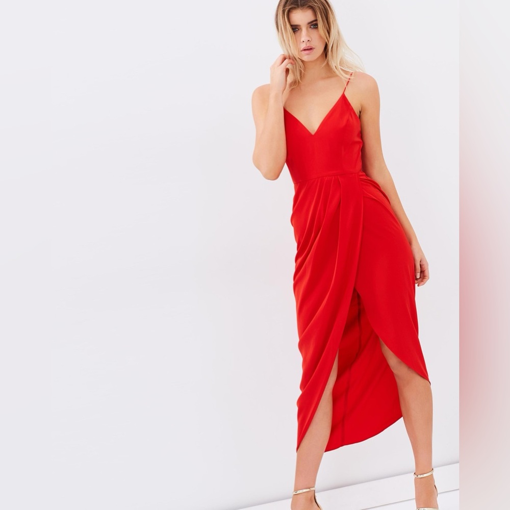 Shona Joy - Red Sleeveless Wrap-Style Maxi Dress Sz 4